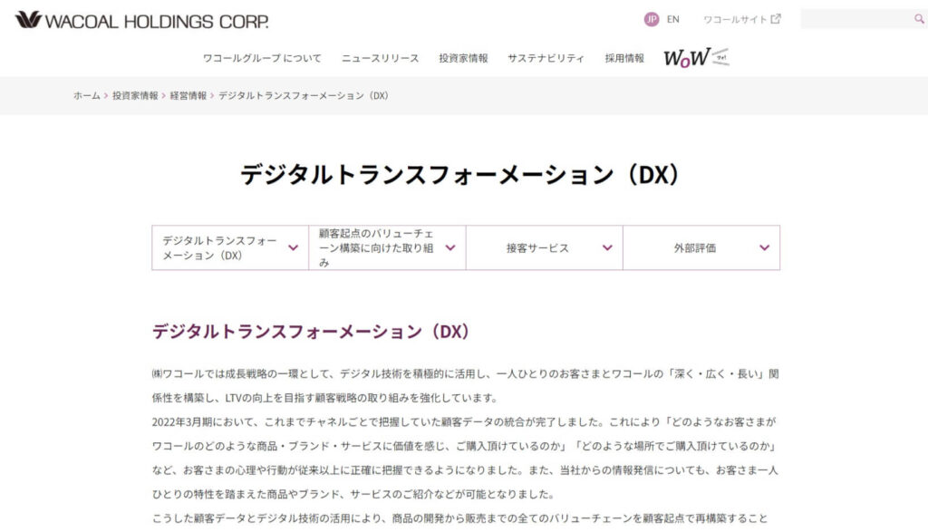 株式会社ワコールホールディングスのDX特設サイトトップページ画像
